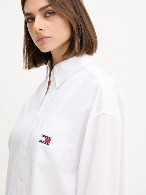 Tommy Jeans koszula damska kolor biały relaxed z kołnierzykiem klasycznym DW0DW20988