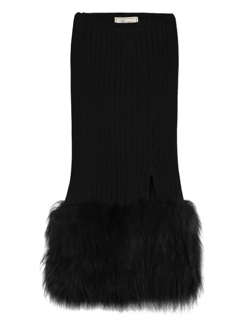 Blumarine ribbed fur-trimmed midi skirt - Black - zdjęcie produktu nr 1