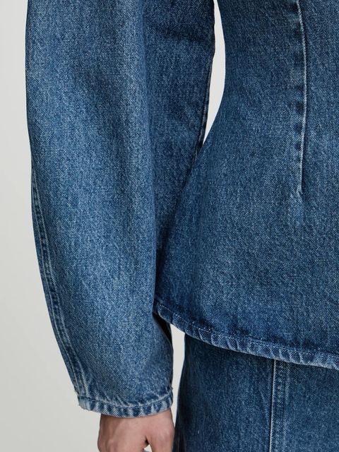 Rotate koszula jeansowa damska kolor niebieski slim z kołnierzykiem klasycznym 1151701602