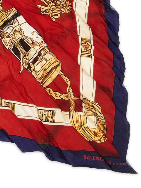 Balenciaga patterned silk twill scarf - Red