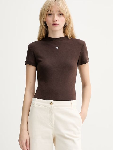 Guess t-shirt z domieszką jedwabiu TINA - zdjęcie produktu nr 1