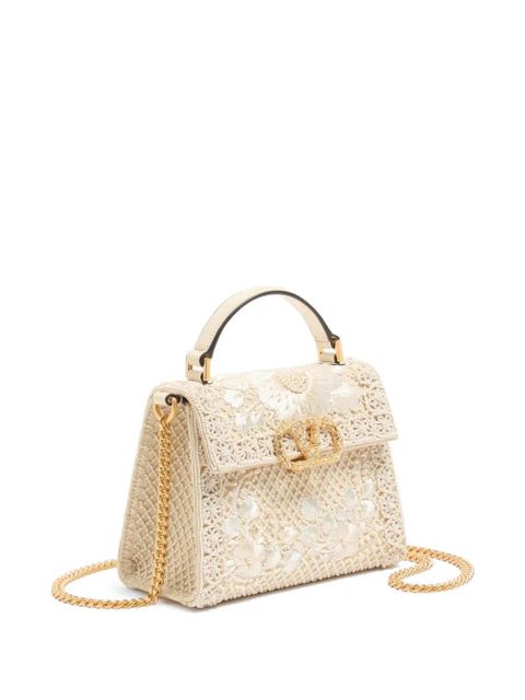 Valentino Garavani mini Vsling embroidered handbag with jewel logo - Neutrals