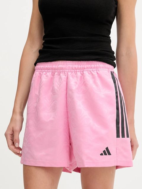 adidas szorty House of Tiro damskie kolor różowy wzorzyste high waist JL9207 - zdjęcie produktu nr 1