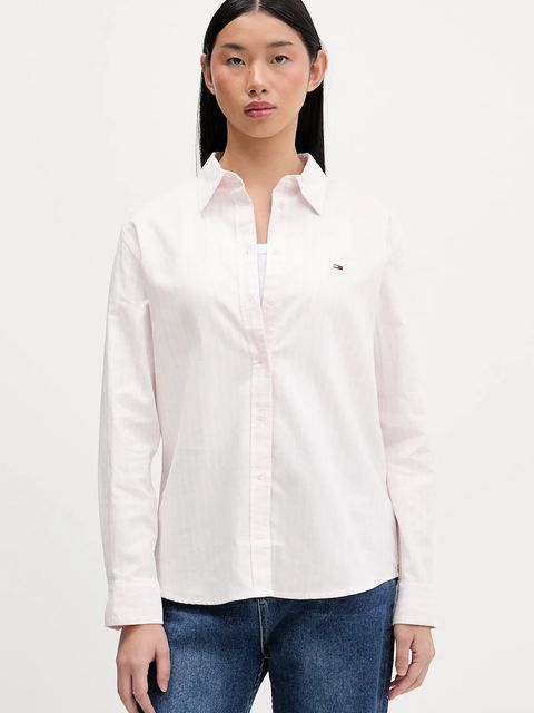Tommy Jeans koszula bawełniana damska kolor różowy regular z kołnierzykiem klasycznym DW0DW19890 - zdjęcie produktu nr 1