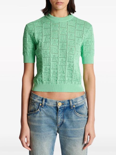 Balmain monogram-jacquard top - Green - zdjęcie produktu nr 2