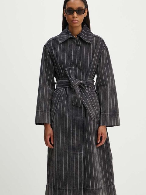Day Birger et Mikkelsen płaszcz jeansowy Hobbes - Denim Stripes damski kolor czarny przejściowy oversize DAY65243251