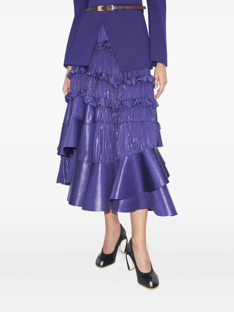 Tory Burch Liquid jersey ruffle pleated midi skirt - Blue