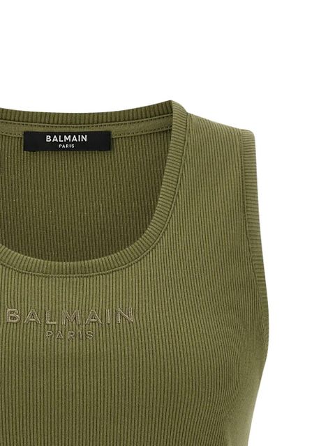 Balmain ribbed logo-embroidery tank top - Green