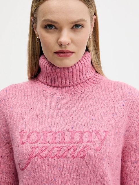 Tommy Jeans sweter z dodatkiem wełny damski kolor różowy z golfem DW0DW21687 - zdjęcie produktu nr 2