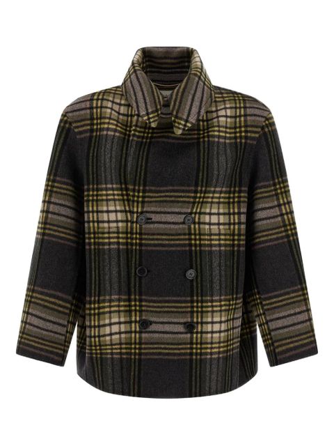 Saint Laurent double-breasted tartan-check coat - Black