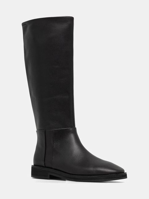 Calvin Klein kozaki skórzane FORMAL UTK BOOT LTH damskie kolor brązowy na płaskim obcasie HW0HW02599 - zdjęcie produktu nr 1