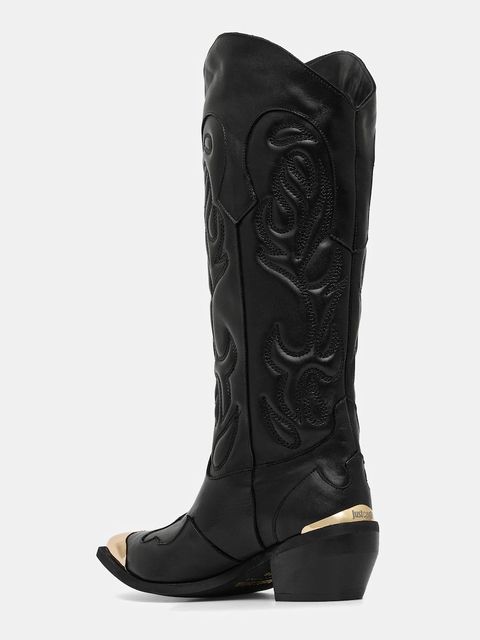 Just Cavalli kowbojki skórzane damskie kolor czarny na płaskim obcasie 79RA3S59ZPB20899