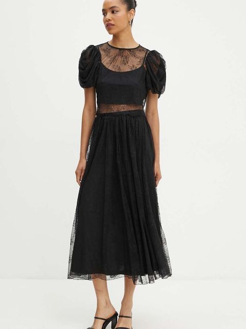 Rotate bluzka Lace Puff Sleeve Top damska kolor czarny gładka 112727100