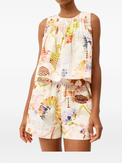 Marie Oliver Monte mosaic-print shorts - White