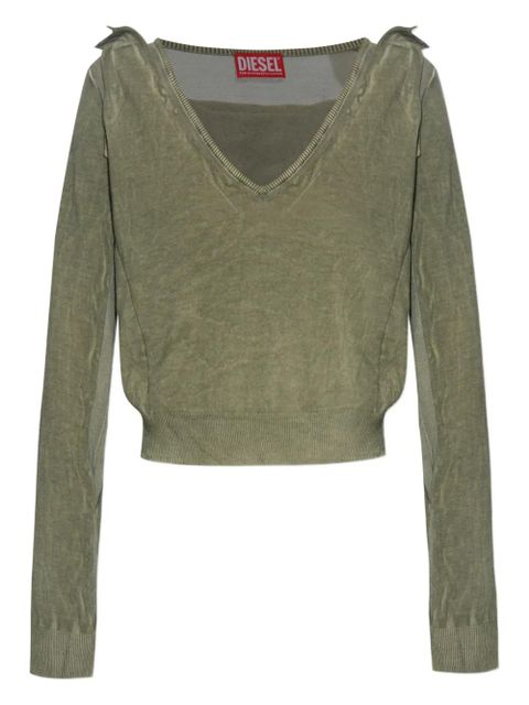 Diesel draped V-neck cotton sweater - Green - zdjęcie produktu nr 1
