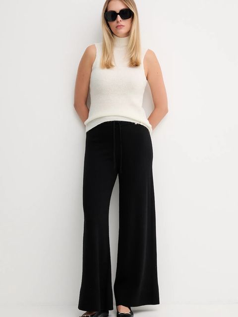 Gaudi spodnie damskie kolor czarny szerokie high waist 521FD23002