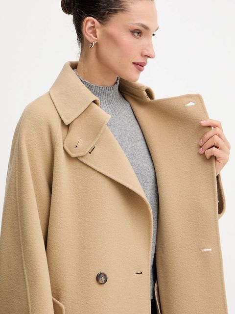 Weekend Max Mara płaszcz wełniany CADINE kolor beżowy 2525016022600