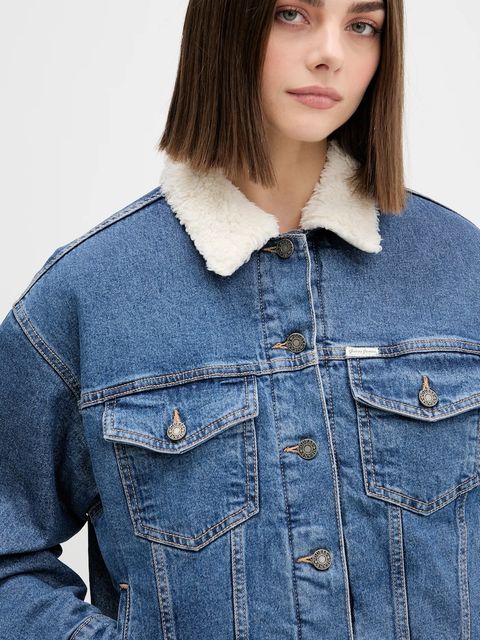 Guess Jeans kurtka jeansowa kolor niebieski przejściowa oversize W4BN64 D5CC3