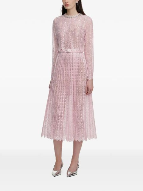 Self-Portrait lace pleated midi dress - Pink