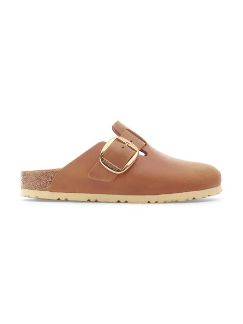 Birkenstock klapki skórzane Boston Big Buckle damskie kolor brązowy 1030446 - zdjęcie produktu nr 1