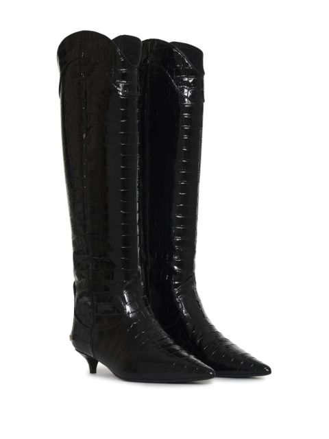 ANINE BING Tall Rae 40mm crocodile-embossed boots - Black