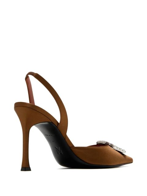 Amina Muaddi 95mm pointed-toe satin slingback pumps - Brown