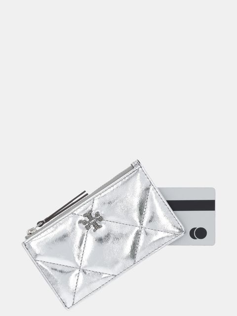 Tory Burch portfel skórzany Kira Diamond damski kolor srebrny 175012-040