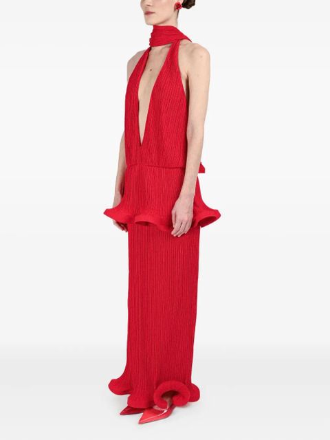 Rowen Rose pleated plunging-neck dress - Red