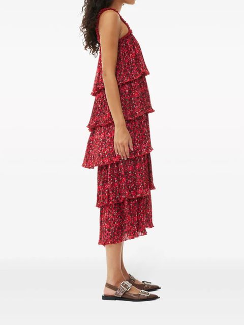 GANNI floral-print pleated midi dress - Red