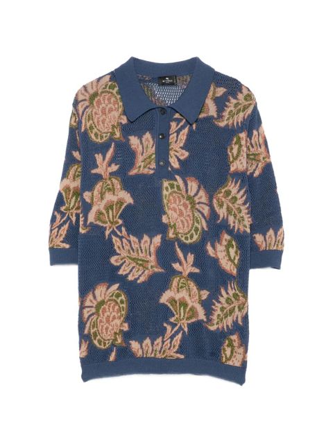 ETRO floral-intarsia mesh-knit polo top - Blue - zdjęcie produktu nr 1