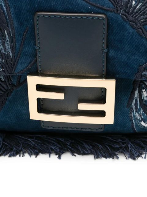FENDI butterfly fringe baguette tote bag - Blue