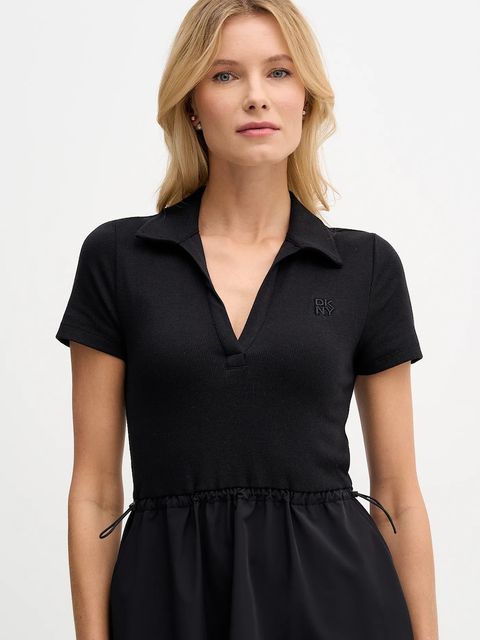 Dkny sukienka kolor czarny midi rozkloszowana DJ5D9139