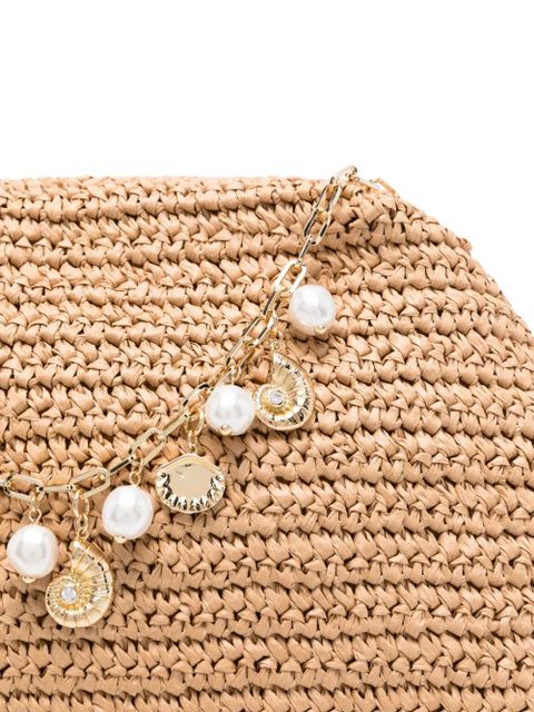 Self-Portrait charm-detail raffia clutch bag - Neutrals