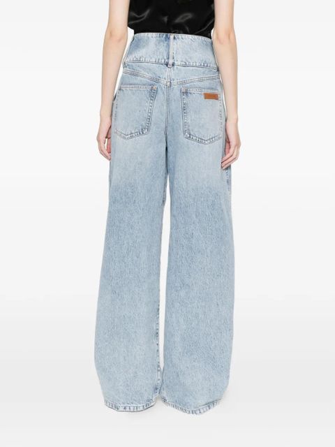Sportmax Salbatro button-embellished pleated denim trousers - Blue