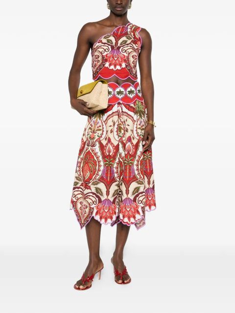 FARM Rio scalloped printed midi skirt - Red - zdjęcie produktu nr 2