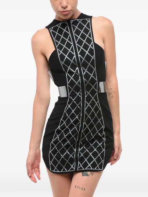 Balmain rhinestone-embellished zip-front mini dress - Black - zdjęcie produktu nr 1
