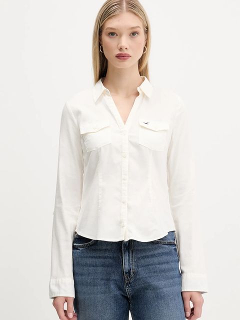 Hollister Co. koszula damska kolor beżowy regular z kołnierzykiem klasycznym KI340-5425 - zdjęcie produktu nr 1