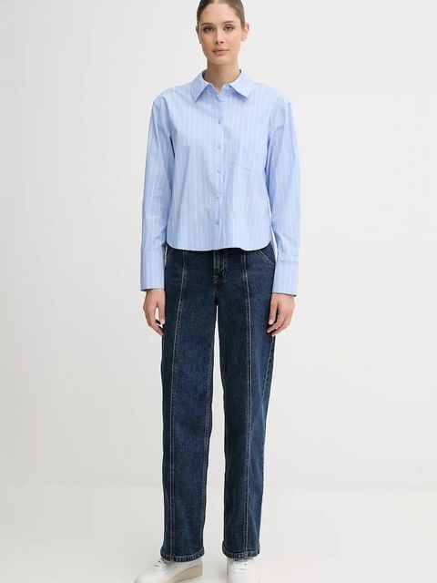 Dkny koszula bawełniana damska kolor niebieski relaxed z kołnierzykiem klasycznym DJ5W2129