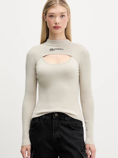 Karl Lagerfeld Jeans sweter damski kolor beżowy lekki z półgolfem A4W18013 - zdjęcie produktu nr 1