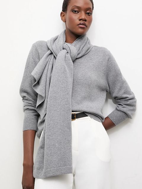 Answear.LAB sweter z wełny merino z szalem damski kolor szary lekki - zdjęcie produktu nr 1