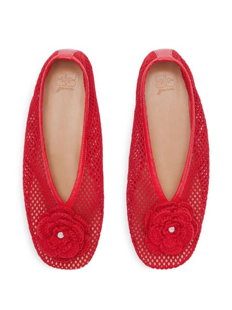 GANNI flower mesh ballet flats - Red