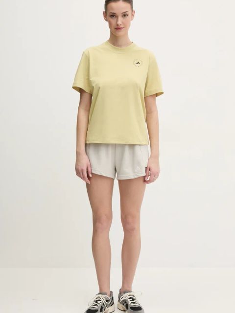 adidas szorty Essentials damskie kolor beżowy gładkie high waist JC5699