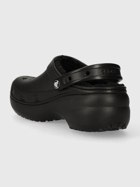 Crocs klapki Classic Platform Lined Clog damskie kolor czarny na platformie 207938