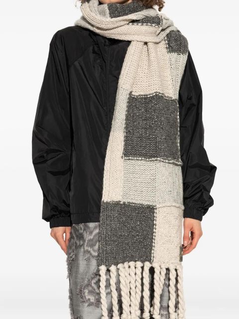 GANNI patchwork fringed scarf - Grey