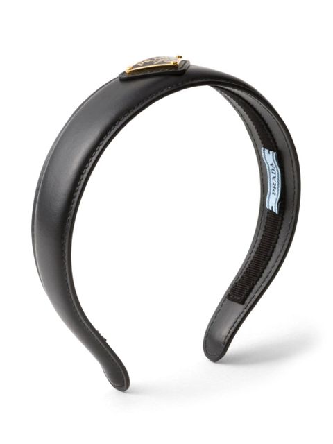 Prada logo-plaque leather headband - Black
