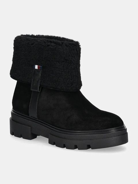 Tommy Hilfiger botki zamszowe FAUX FUR SUEDE ROLL-DOWN BOOT