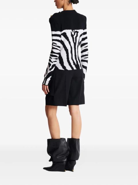 Balmain zebra-pattern padded-shoulder sweater - Black
