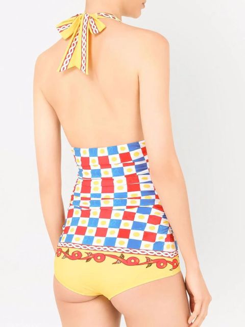 Dolce & Gabbana Carretto-print plunge-neck swimsuit - Yellow