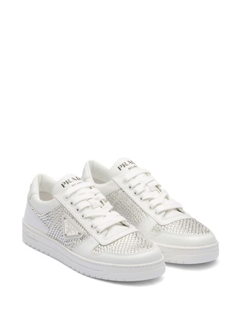 Prada crystal-embellished leather sneakers - White - zdjęcie produktu nr 2