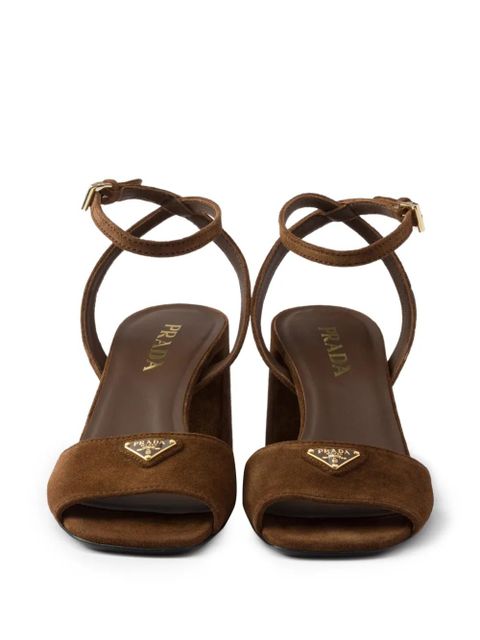 Prada logo-plaque suede sandals - Brown